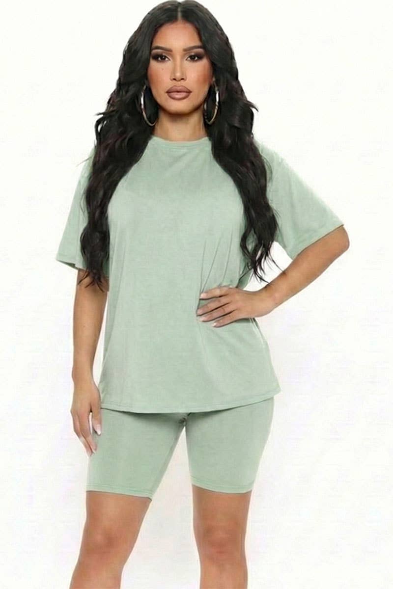 Biker Shorts Set – Oversized Top & High Waisted Shorts Two Piece Outfit