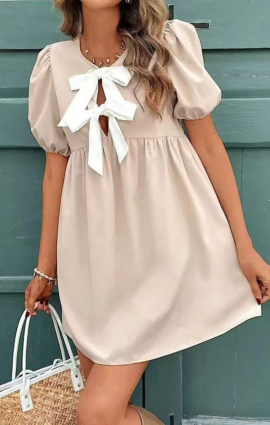 Grace & Charm Bow Front Babydoll Dress