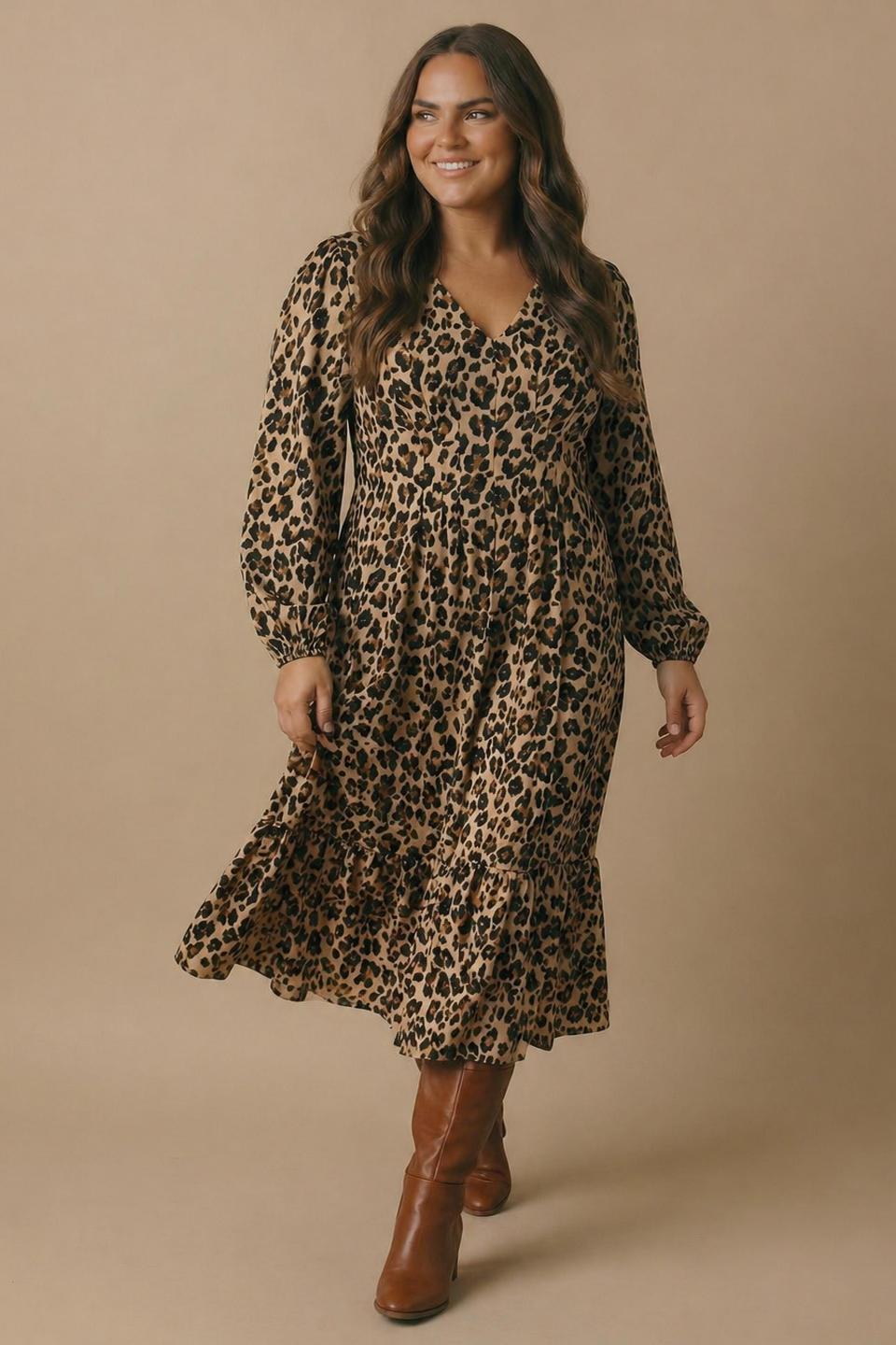 Plus Animal Print Empire Silhouette Midi Dress