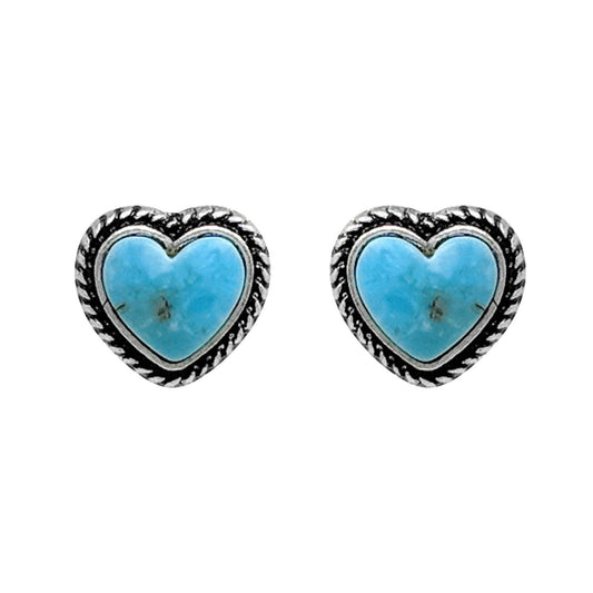 Turquoise Heart Earrings – Western Style Silver Dainty Stud Earrings