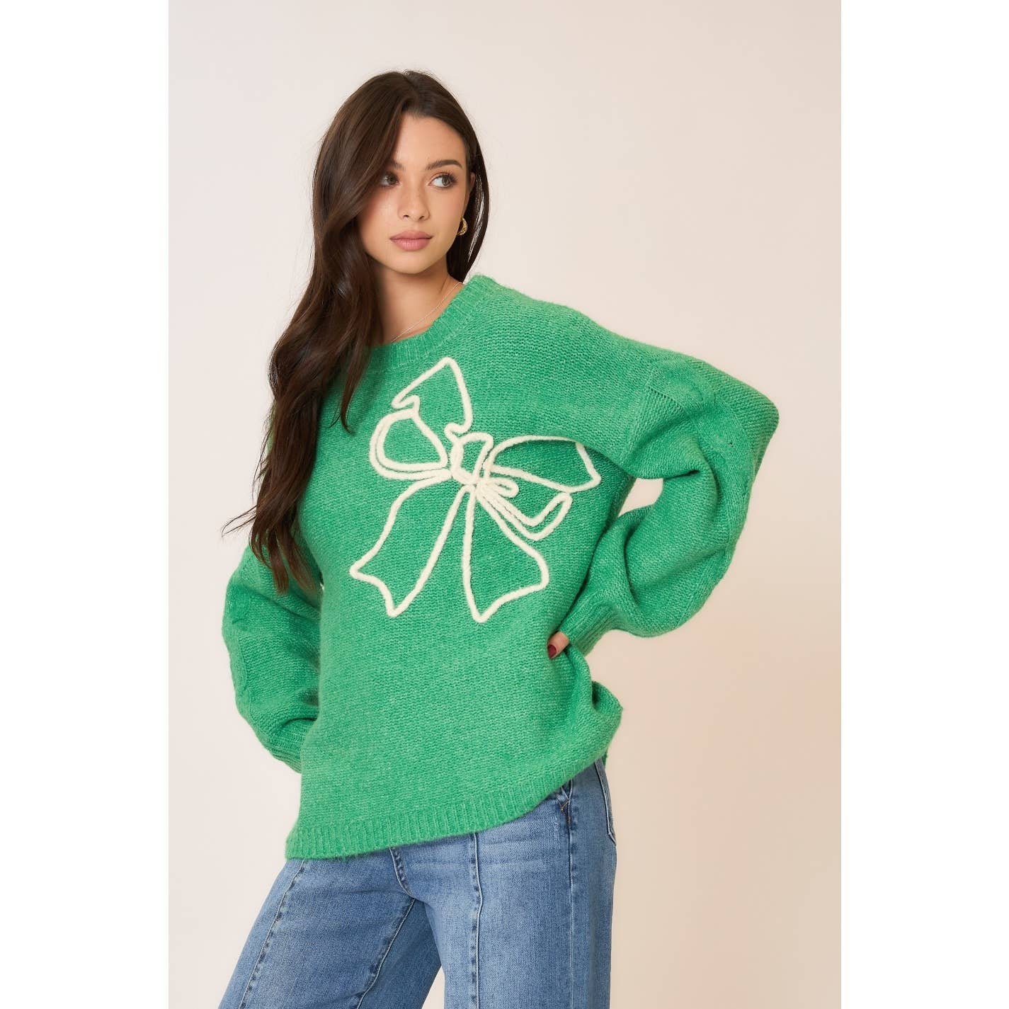 Soft Brushed Embroidered Bow Knit Sweater