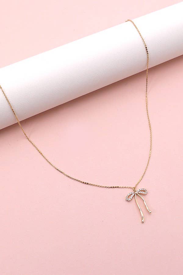 Dainty Rhinestone Bow Necklace