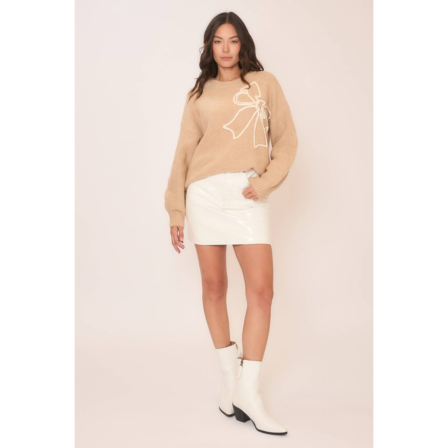 Soft Brushed Embroidered Bow Knit Sweater
