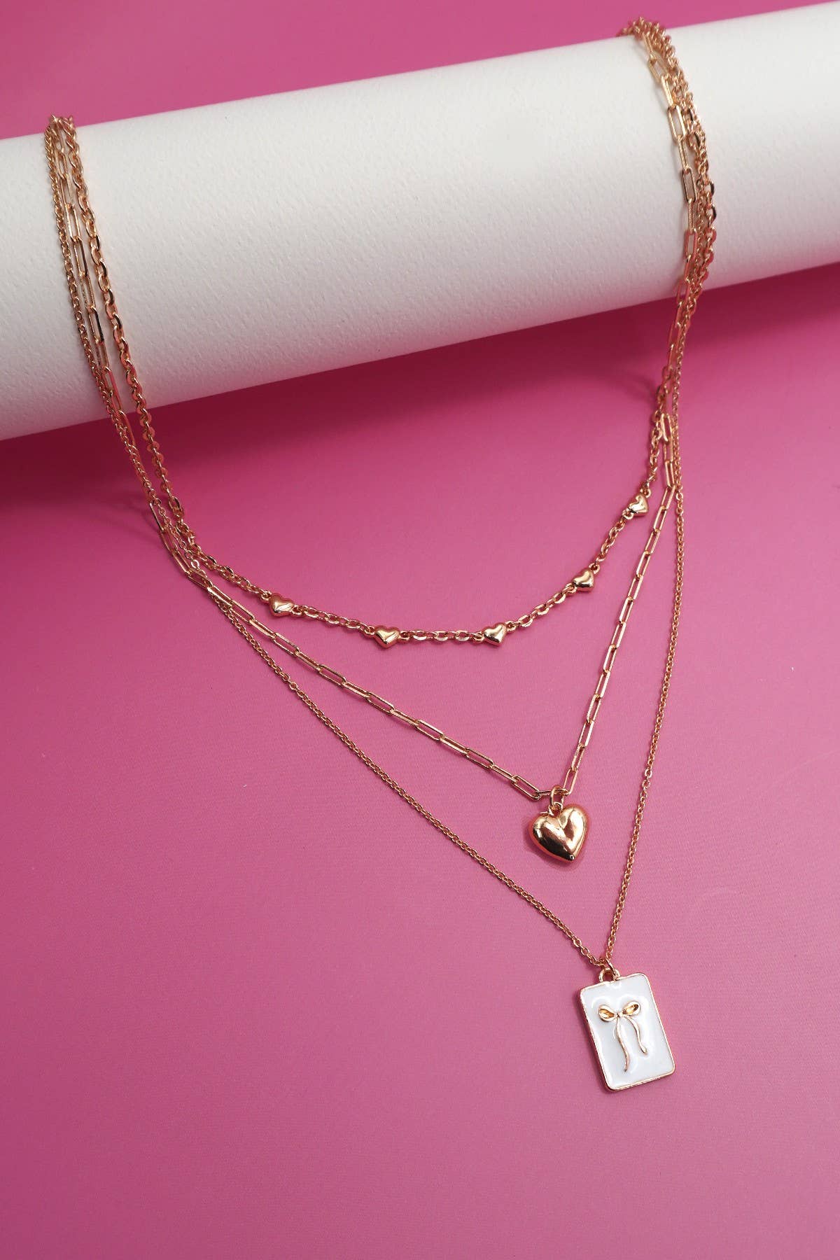 Square Bow Epoxy Charm Layered Necklace