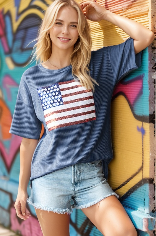 ET7627UR American Flag Graphic Dolman Top