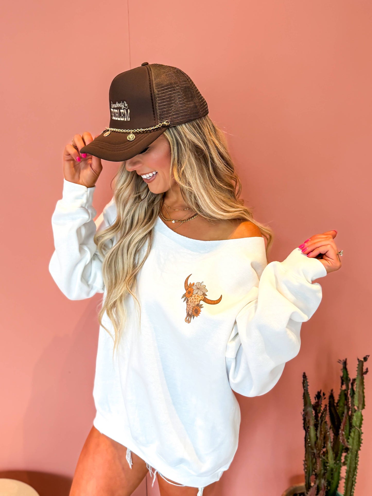 “If I’m The Problem” Off Shoulder Graphic Crewneck