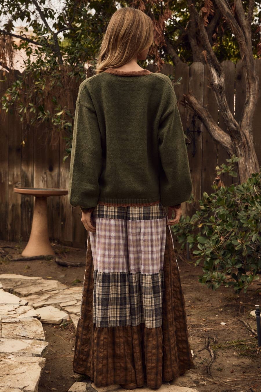 Boho Plaid Patchwork Maxi Skirt Pants – Flowy Wide Leg