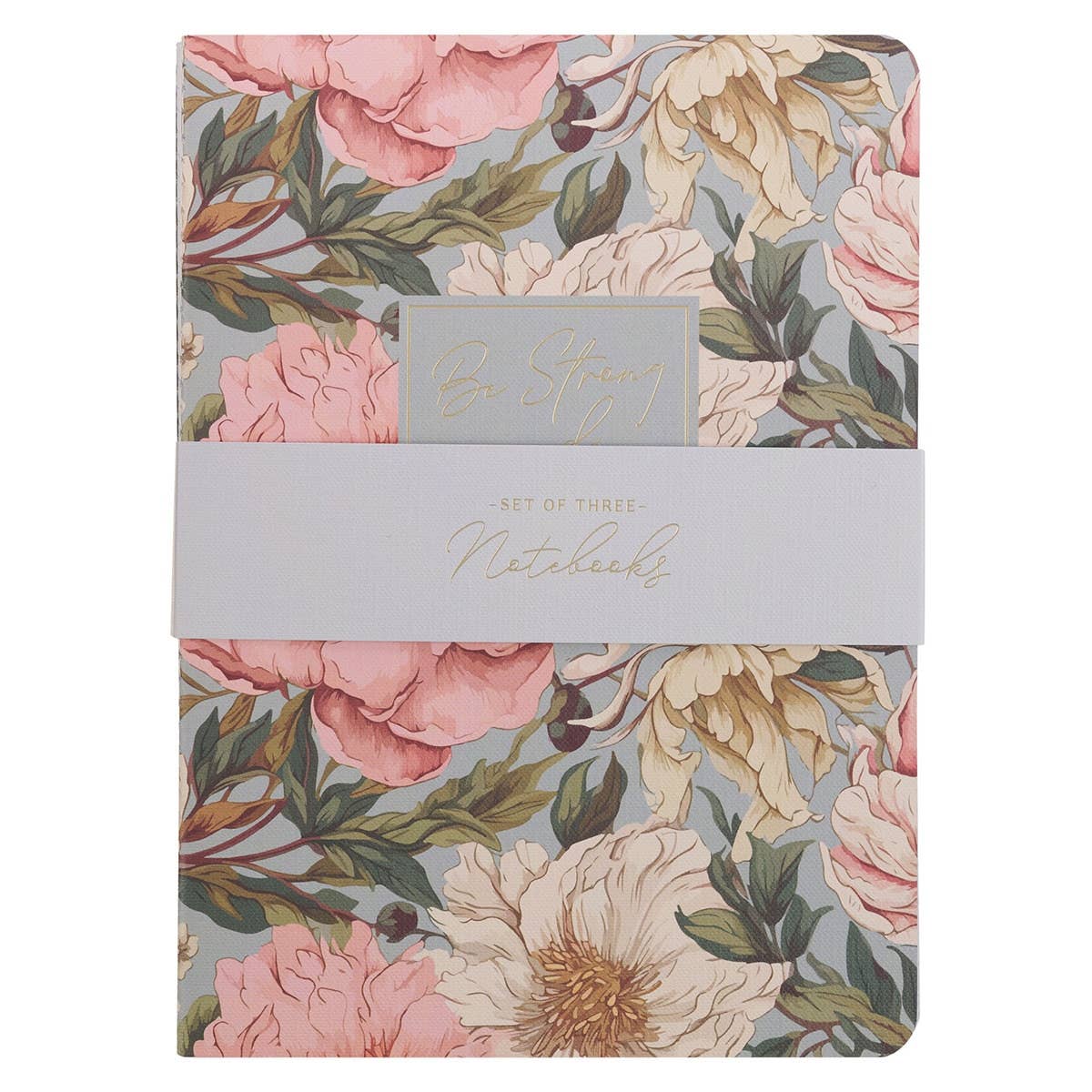 Strong & Courageous Notebook Set – Pink Dahlia Floral Christian Journals (3-Pack)