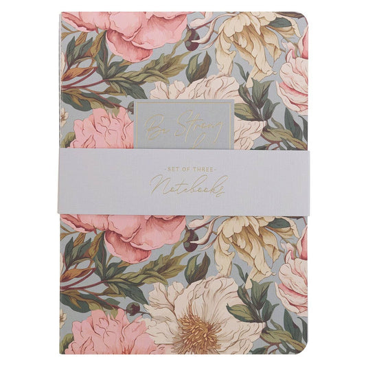 Strong & Courageous Notebook Set – Pink Dahlia Floral Christian Journals (3-Pack)