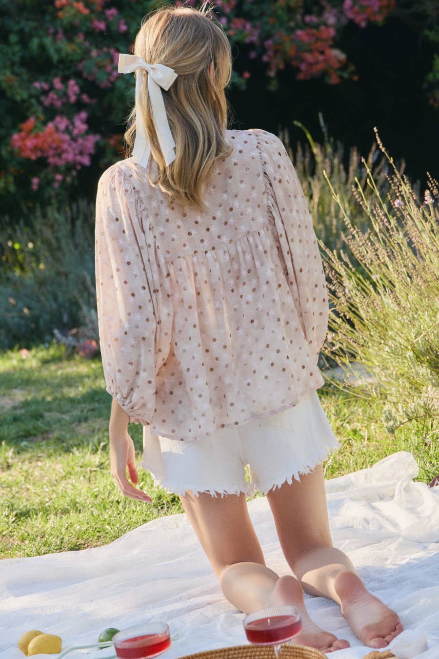 Free Spirit Dotted Tie-Front Blouse