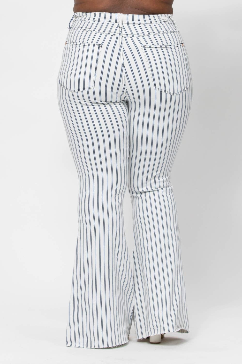 Navy Stripe High-Waisted Flare Jeans