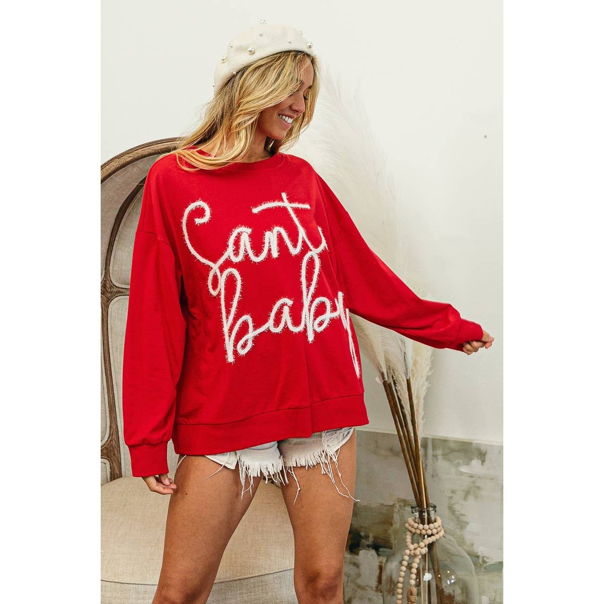 Santa Baby Tinsel Lettering Oversized Christmas Sweatshirt