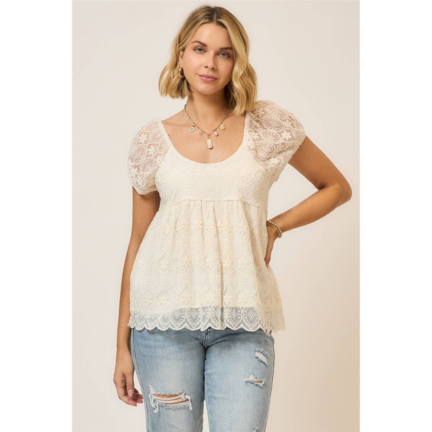 Amara Romantic Lace Babydoll Top