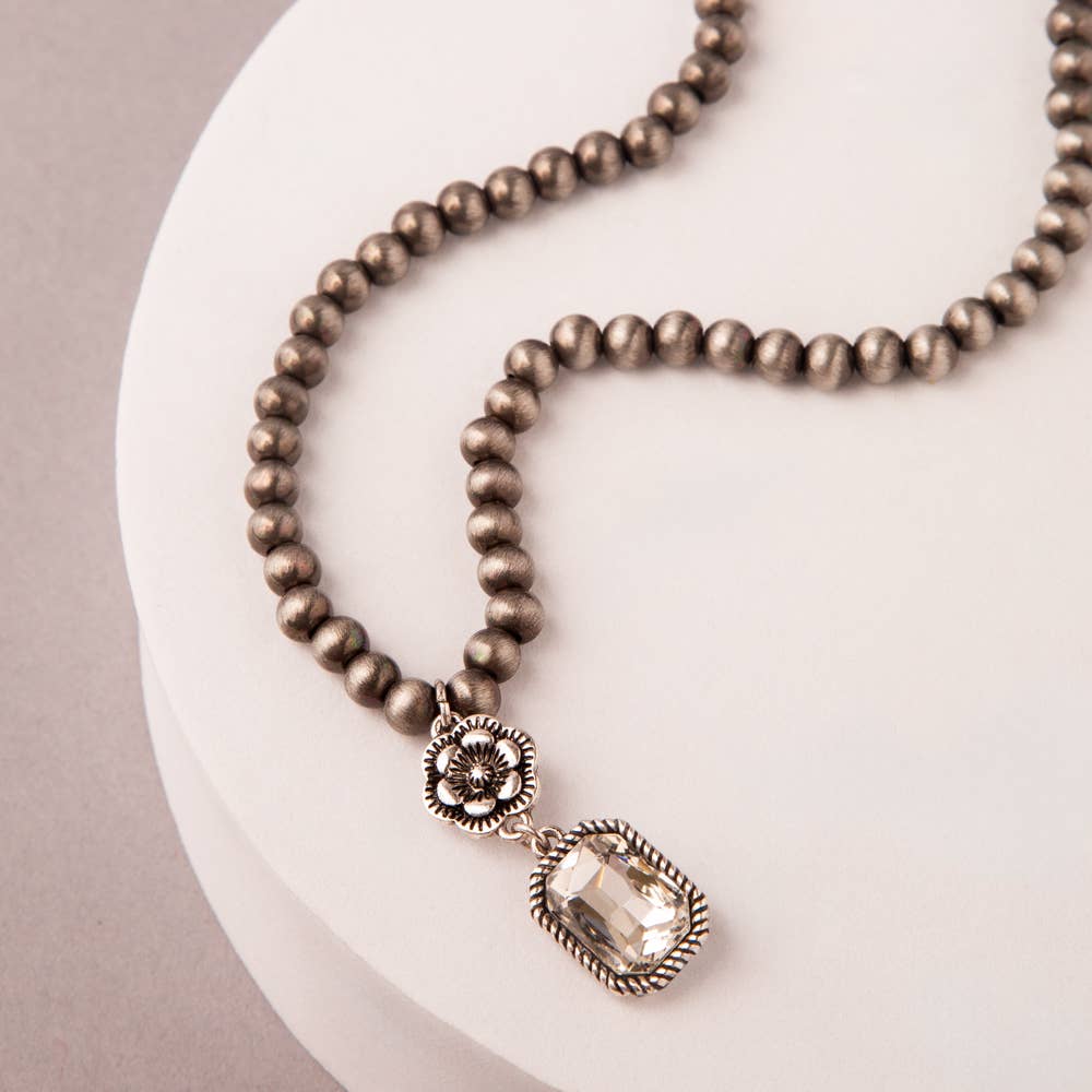 Western Floral Pearl Beaded Necklace – Jeweled Statement Necklace