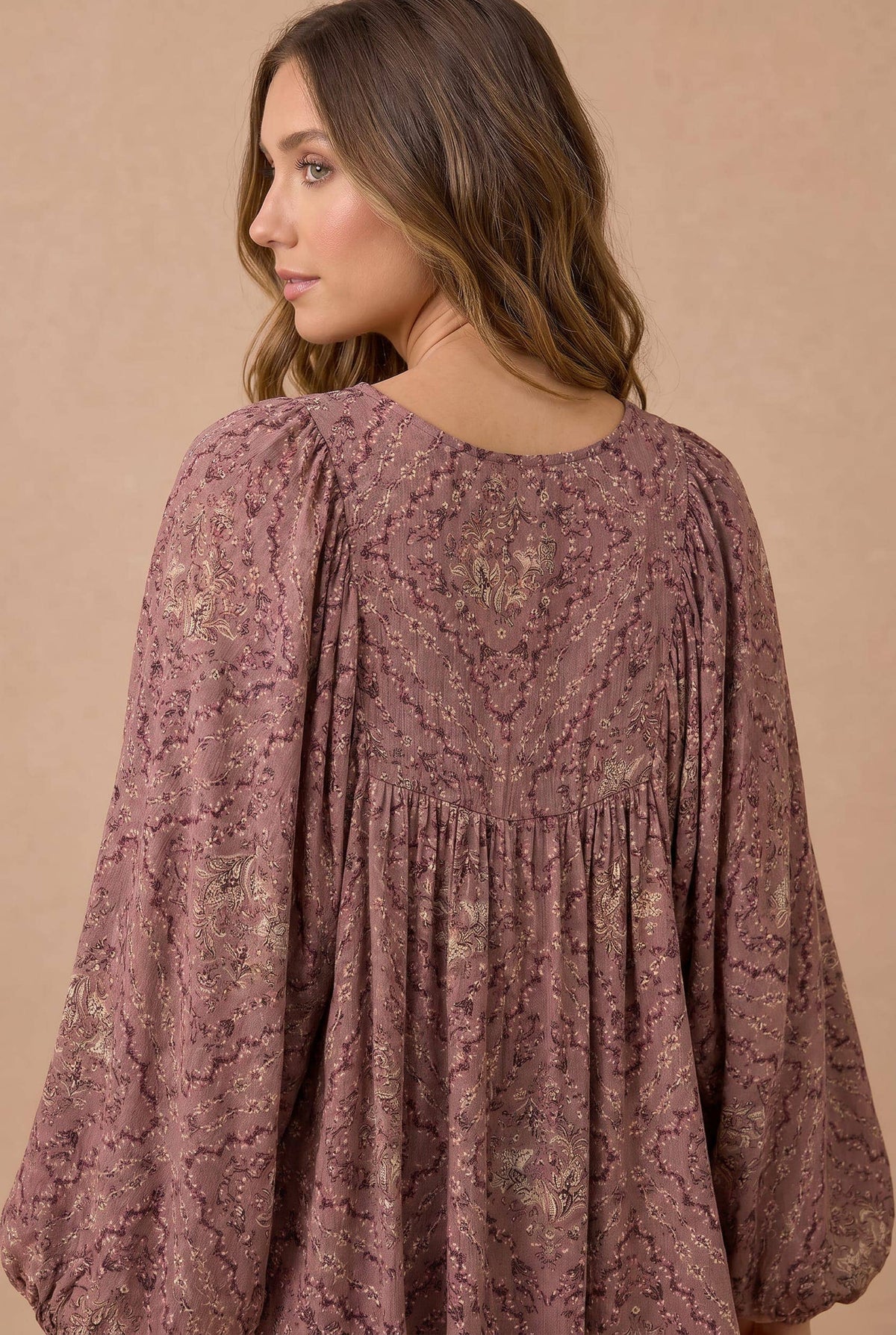 Mauve Floral Boho Peasant Blouse