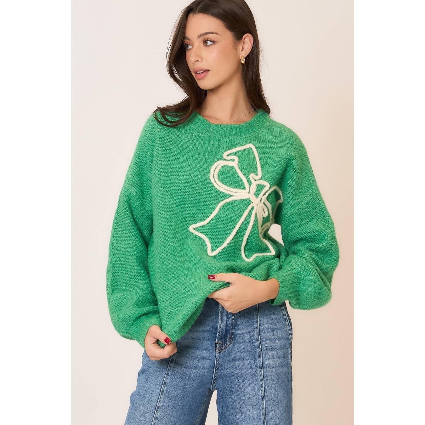 Soft Brushed Embroidered Bow Knit Sweater
