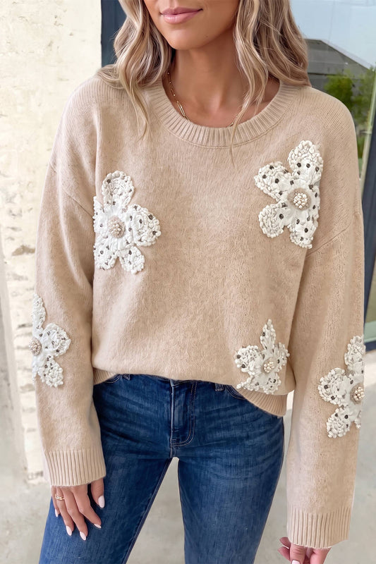 Wildflower Appliqué Knit Sweater
