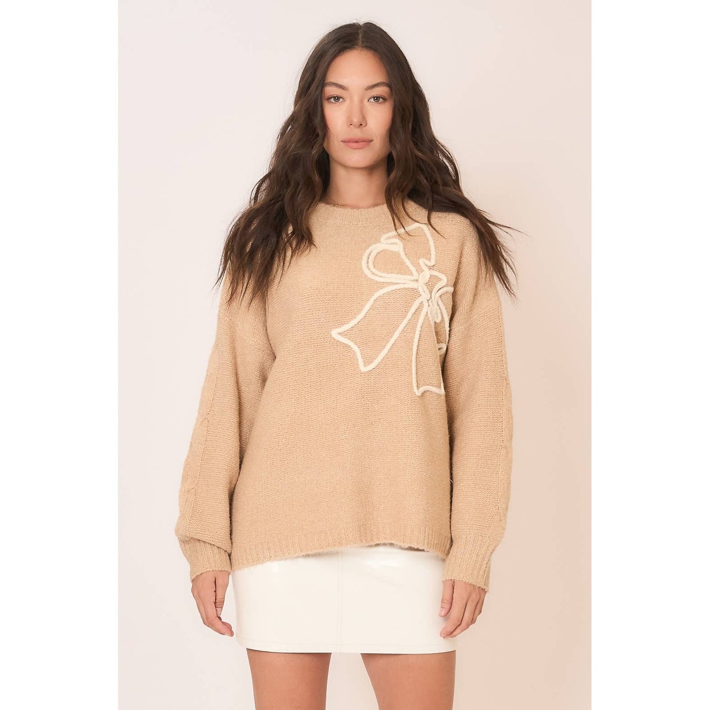 Soft Brushed Embroidered Bow Knit Sweater