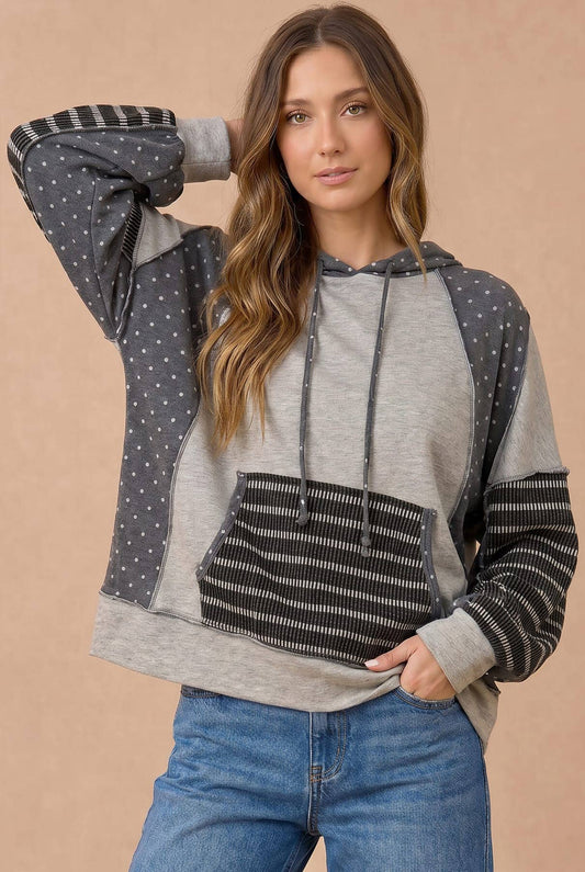 Polka Dot Patchwork French Terry Hoodie