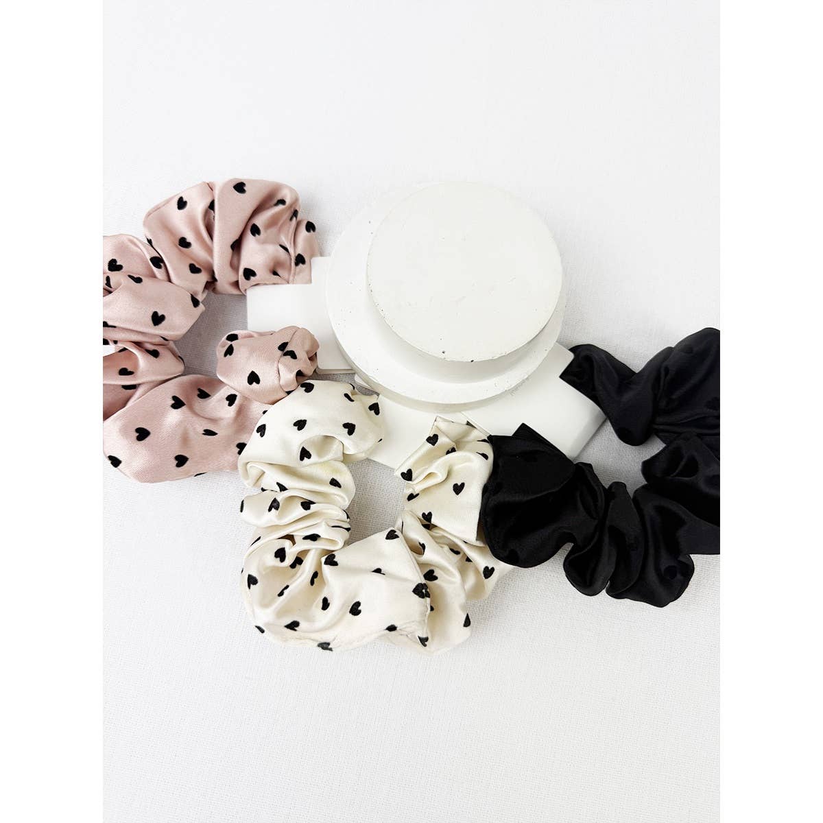 Heart Soft Tone Satin Scrunchies