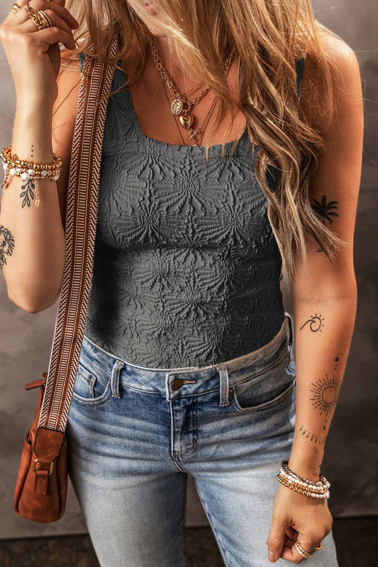 Simply Elegant Floral Jacquard Top – Square Neck Feminine Favorite