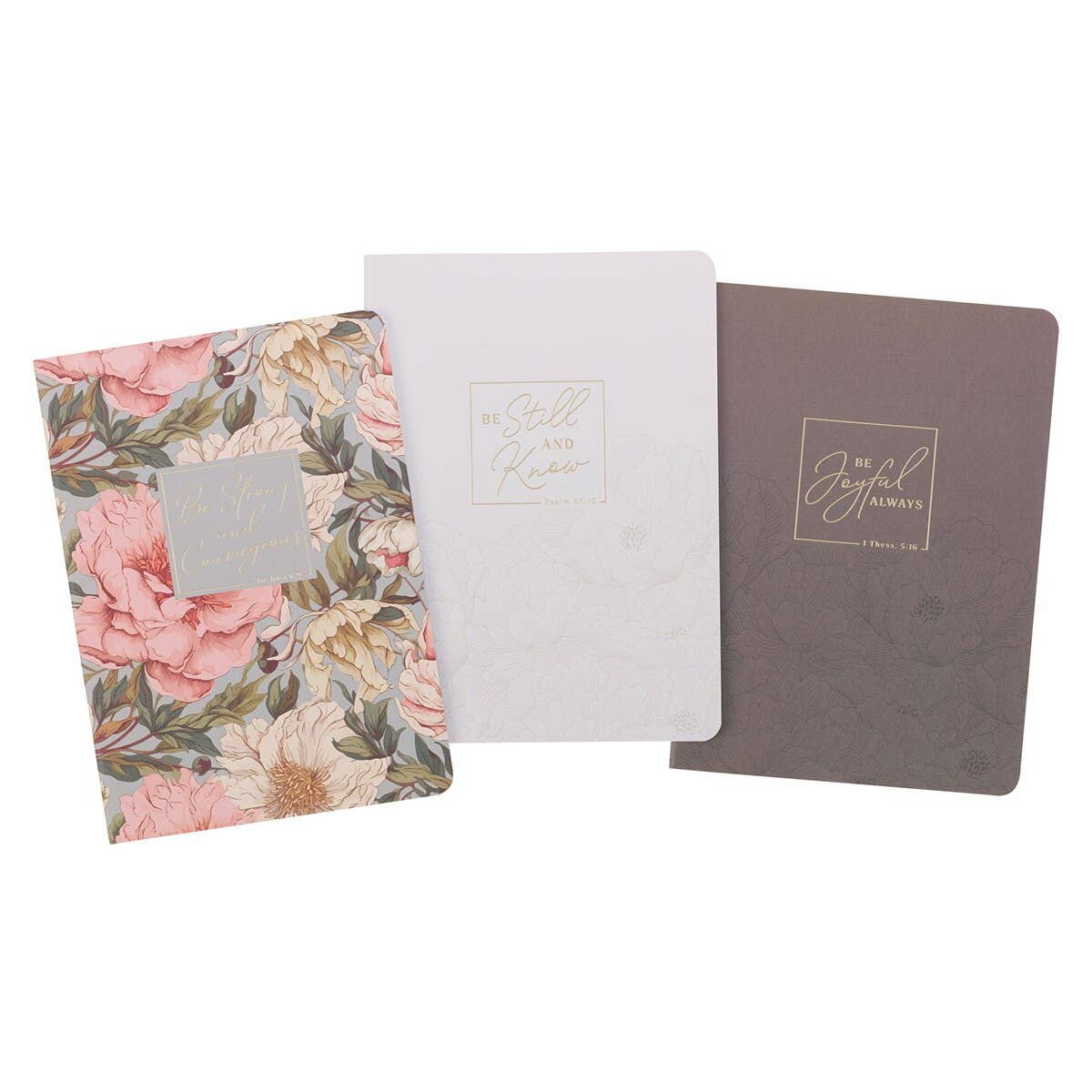 Strong & Courageous Notebook Set – Pink Dahlia Floral Christian Journals (3-Pack)