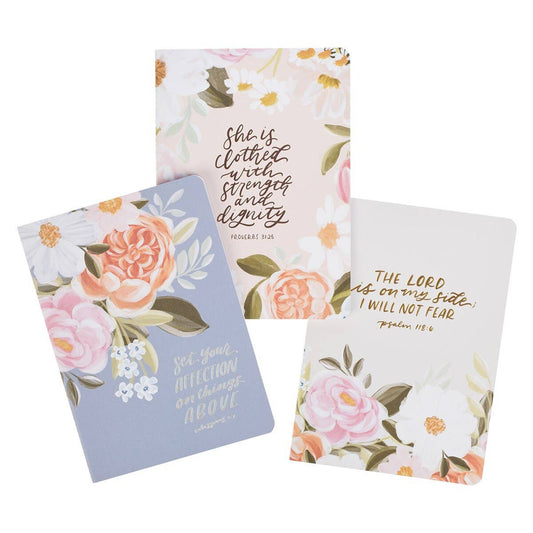 Affection Blue Floral Notebook Set – Christian Bible Verse Journals (3-Pack)