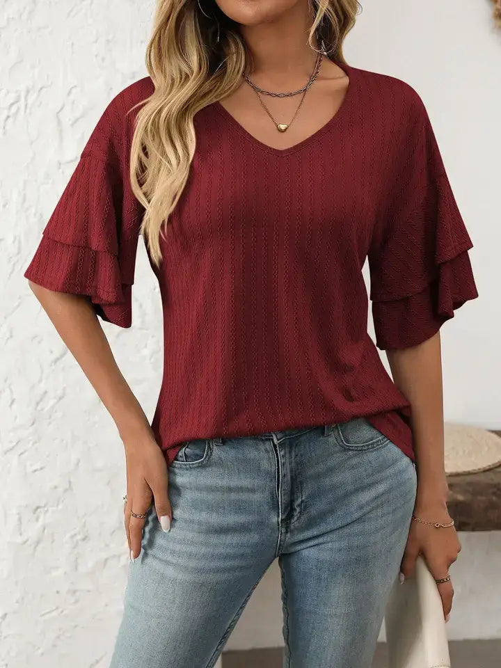 Easy & Effortless Ruffle Sleeve V-Neck Top – Lightweight Summer Favorite