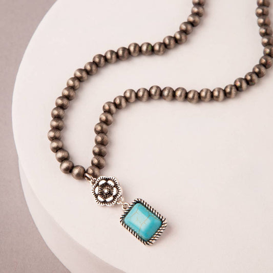 Western Floral Pearl Beaded Necklace – Jeweled Statement Necklace