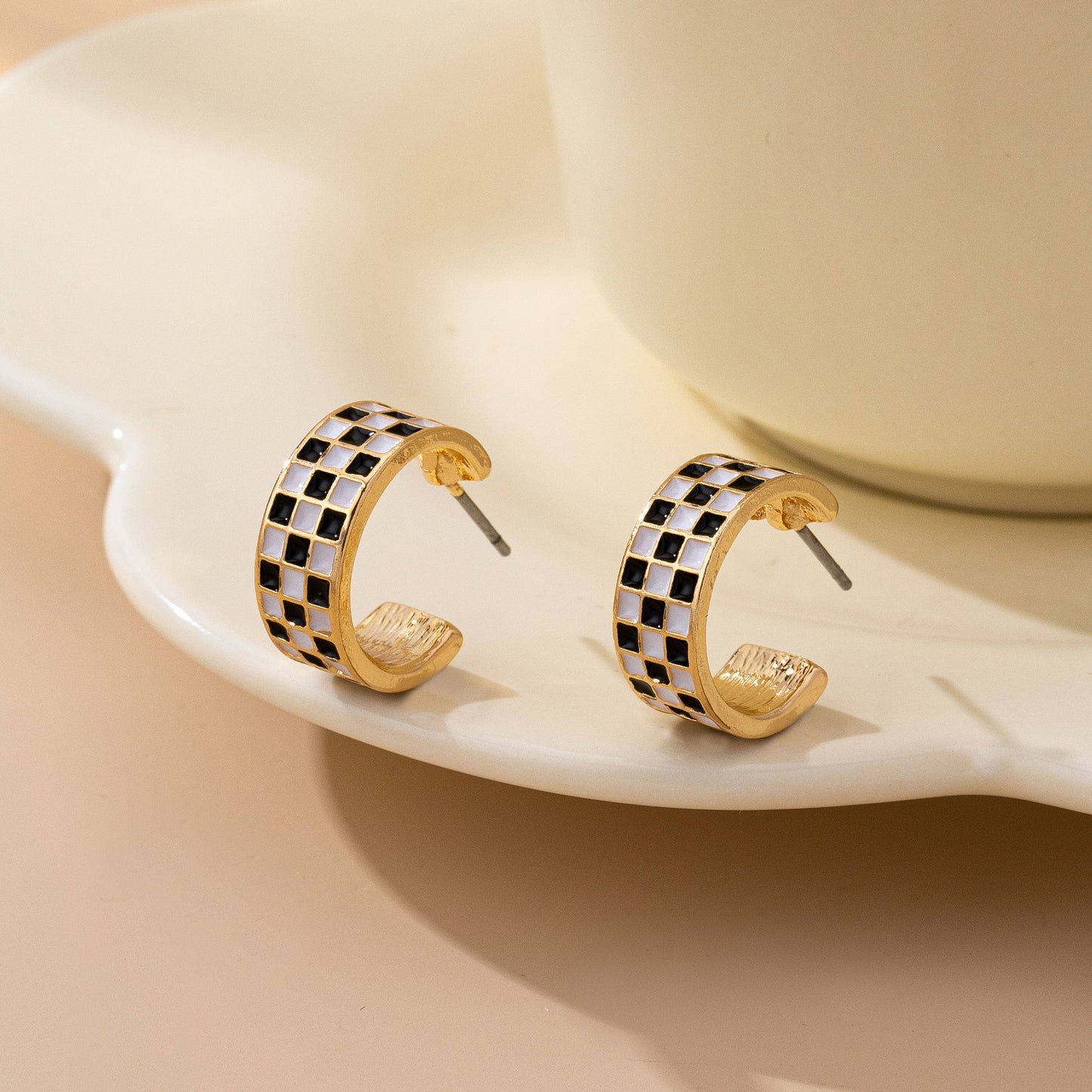 Checkerboard Mini Hoop Earrings