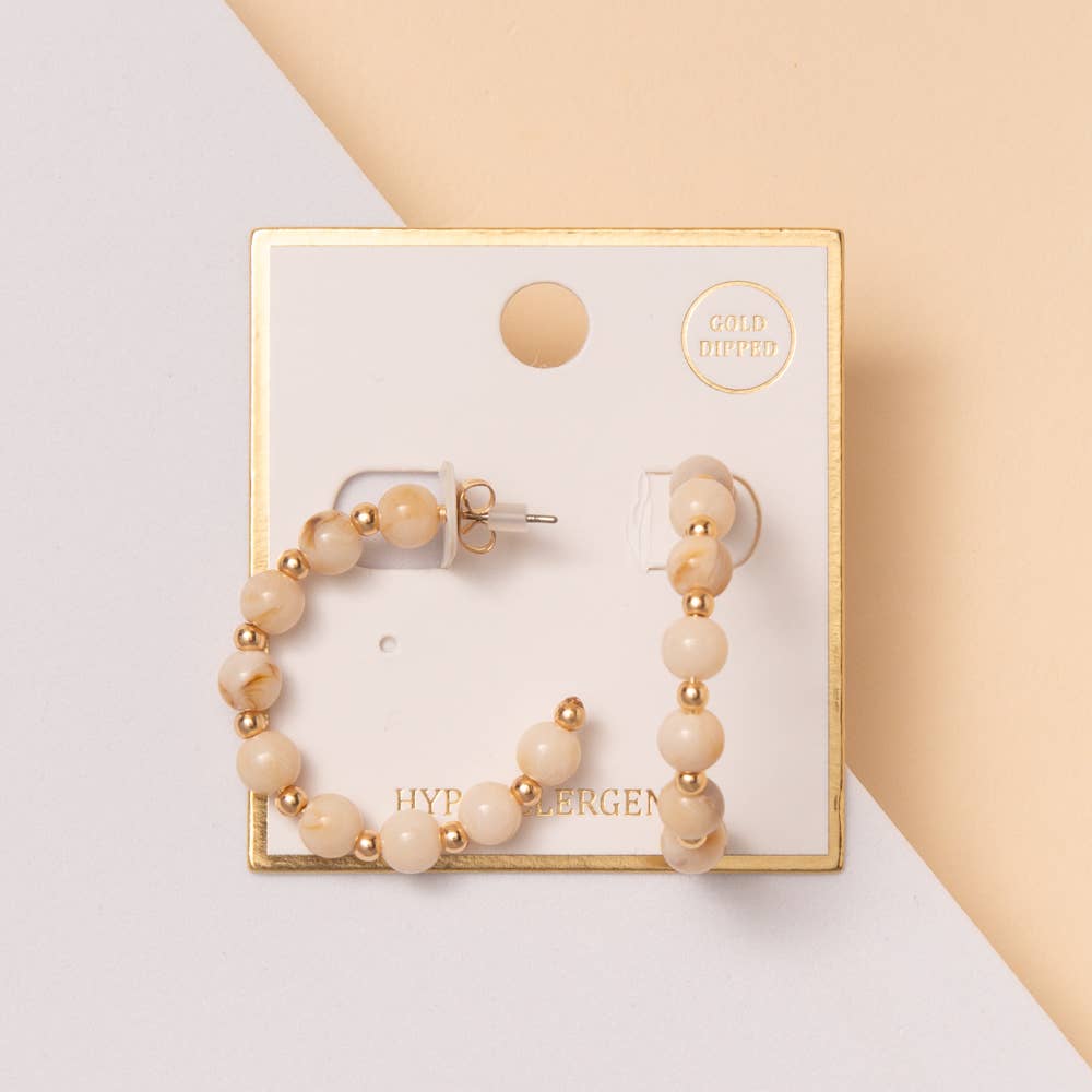 Gold Open Hoop Earrings – Marbled Bead Boho Dangle Earrings