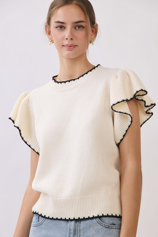Classic Contrast Ruffle Sweater Top