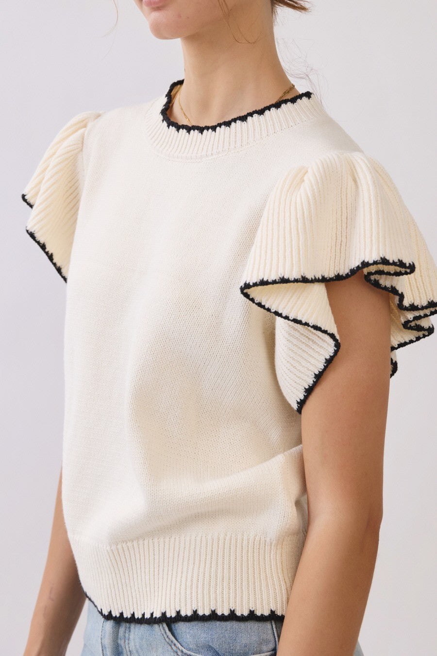 Classic Contrast Ruffle Sweater Top