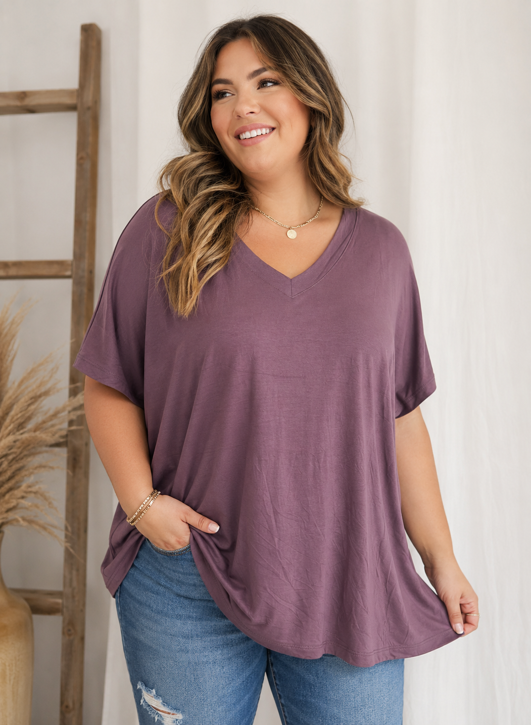 Everyday Ease V-Neck Tee – Dusty Plum