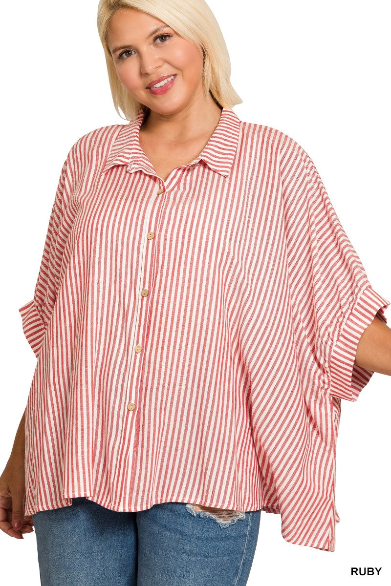 Oversized Striped Button-Up Shirt