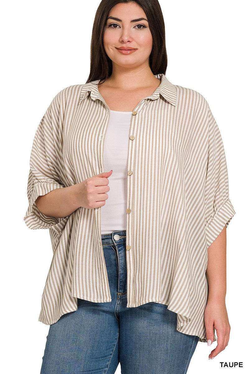 Oversized Striped Button-Up Shirt