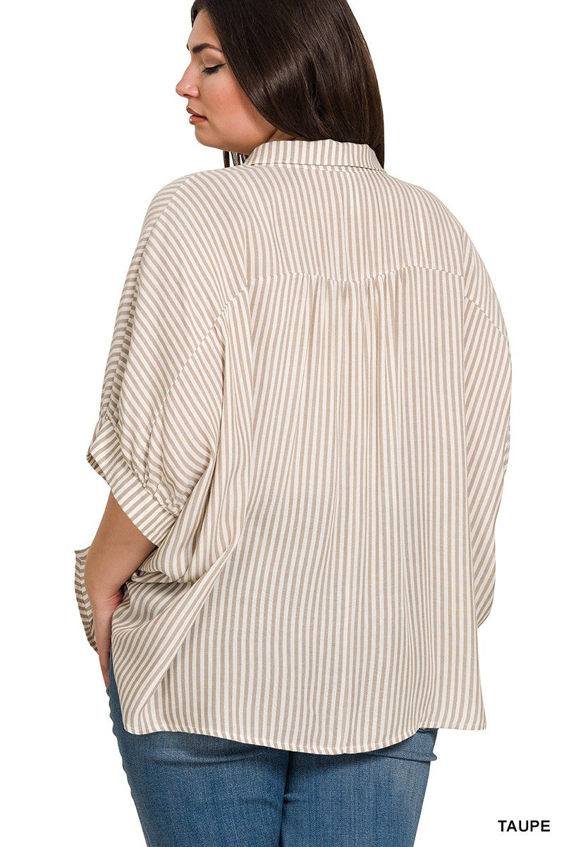 Oversized Striped Button-Up Shirt